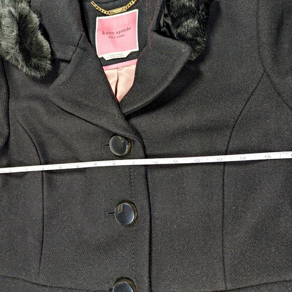 NWOT Kate Spade Double Breasted Faux Fur Trim Coat Black Size S MSRP $358 - Picture 9 of 9